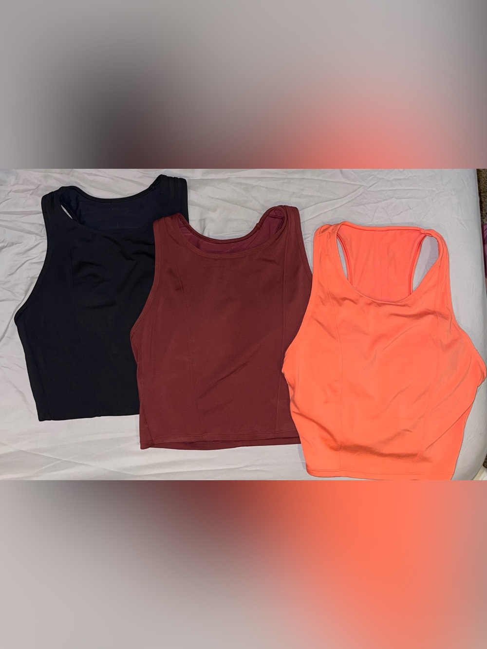 all in motion Women’s workout crop Tops - Black, Burgundy & Coral